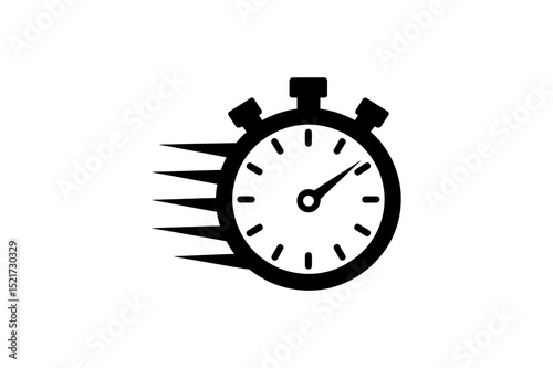 Black stopwatch with motion lines on a white background