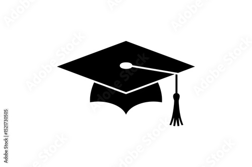 Graduation cap with tassel in black and white icon