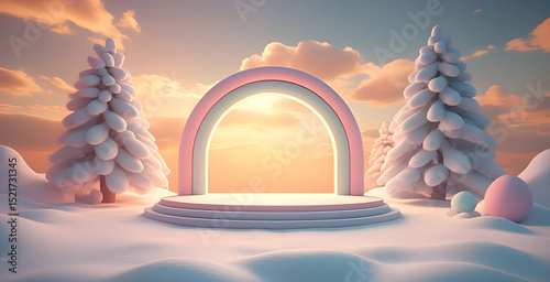 3d render pastel winter background with an empty stage for product