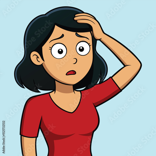 A woman looks bewildered, scratching her head, conveying confusion, perplexity, and puzzlement.