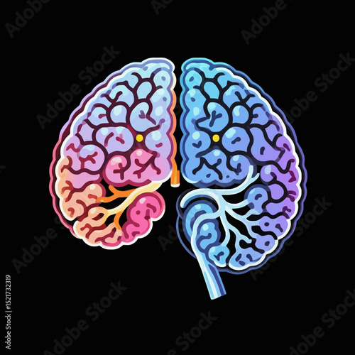Brain Power Colorful Illustration - Left vs Right Brain Hemispheres - Creative Thinking and Logical Analysis for Design and Education Materials