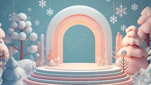 3d render pastel winter background with an empty stage for product