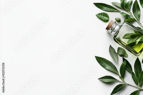 Luxurious Olive Oil Presented Elegantly With Fresh Leaves for Culinary Inspir...