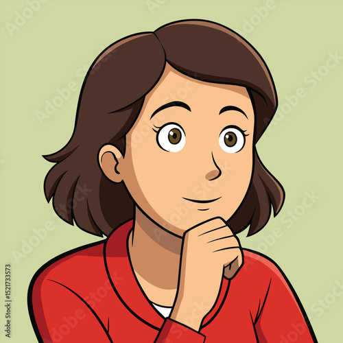 A woman looks pensive with her hand on her chin, conveying deep thought, contemplation, and reflection.