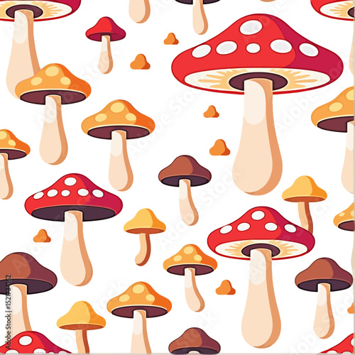 Mushroom Pattern Background-Colorful Fungi Seamless Texture-Whimsical Forest Print-Nature Inspired Design-Playful Mushroom Art-Autumnal Wallpaper-Funky Fungus Illustration