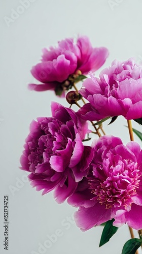 Colorful Peonies Arranged Beautifully on a White Surface in Natural Light.