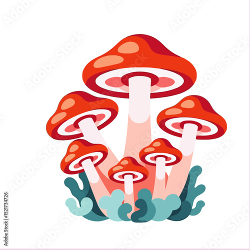 Red Mushrooms Clipart-Whimsical Mushroom Illustration-Mushroom Vector Graphic-Cute Fungi Art-Forest Elements-Nature Inspired Design-Playful Mushroom Image