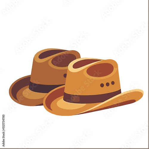 Two Stylish Cowboy Hats in Brown and Tan-Perfect for Western Themed Events-Cowboy hats for fashion or for sun protection-Illustrated Cowboy Hats for Design Projects