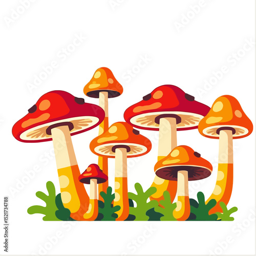 Vibrant Mushroom Illustration-Whimsical Fungi Art-Colorful Toadstools-Nature Inspired Design-Fun and Playful Mushroom Graphic-Mushroom Clipart for Kids-Autumnal Forest Scene