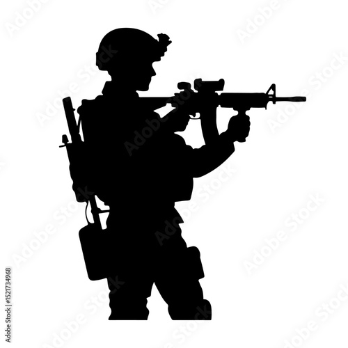 Soldier Aiming Rifle Silhouette for Military and Combat Design