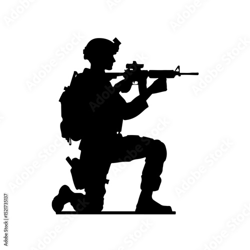 Soldier Aiming Rifle Silhouette for Military and Combat Design