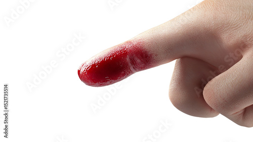A bloodied finger tells a painful story on transparent background