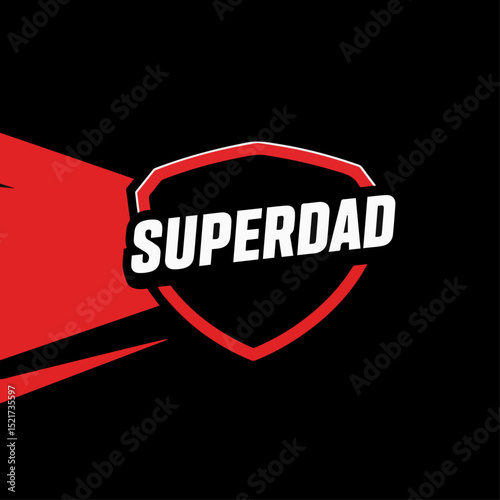 Superdad emblem design for Father's Day card. Superdad shield logo with bold lettering and red cape. Perfect Superdad graphic for Father's Day greeting cards and announcements.