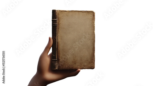 Holding an antique book with aged pages on transparent background