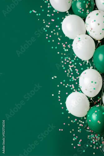 Green Balloons and Confetti Create a Festive Atmosphere for Celebrations or E...