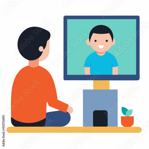 Man video chatting online with friend on screen