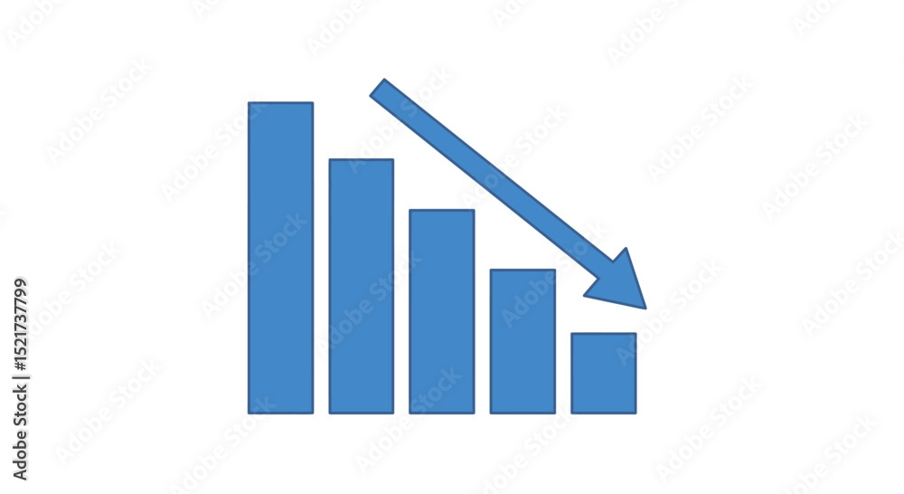 A simple Blue bar graph showing a declining trend on a white background. A simple Blue bar graph showing a declining trend on a white background.