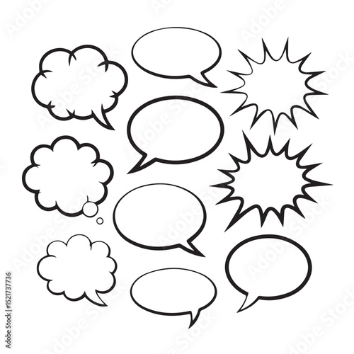 A diverse set of comic speech bubbles in various shapes, perfect for conveying chat, talk, and thought in cartoon communication designs