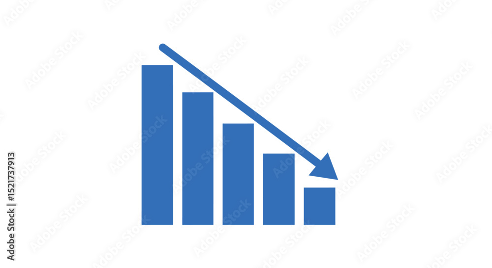 A simple Blue bar graph showing a declining trend on a white background. A simple Blue bar graph showing a declining trend on a white background.