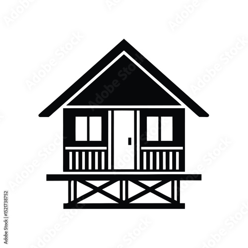 Stilt House Icon Vector in Flat Clean Style