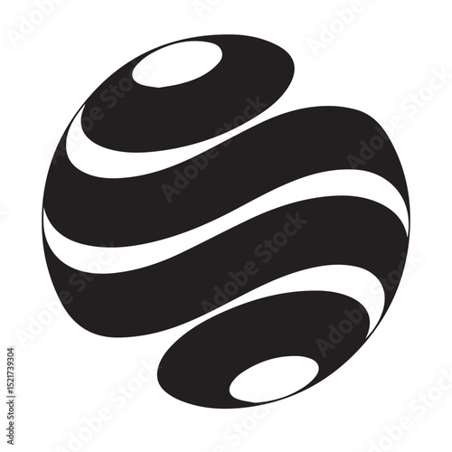 Black and white vector illustrations of a fish, abstract background, and yin yang symbol, perfect for a breakfast or bakery-themed design set