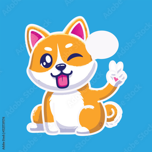 Dog Sitting With Peace Hand Cartoon