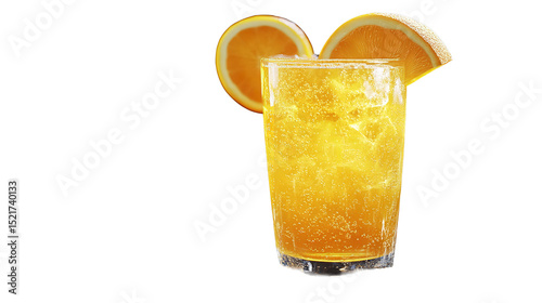 Refreshing orange fizz drink with orange on transparent background