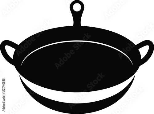 seafood paella pan black silhouette on white background