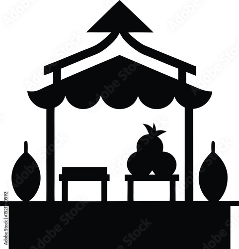 seaside caf with lemons black silhouette on white background
