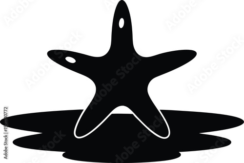 starfish in tide pool black silhouette on white background