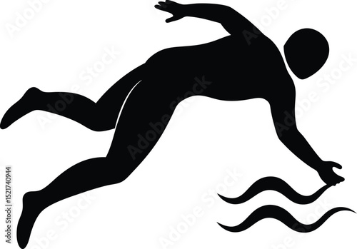 swimmer diving into sea black silhouette on white background