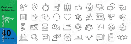 Client Satisfaction and Feedback Icons in Line Style – Ratings, Comments, Testimonials, and Reaction Symbols for Web and Mobile UI Design