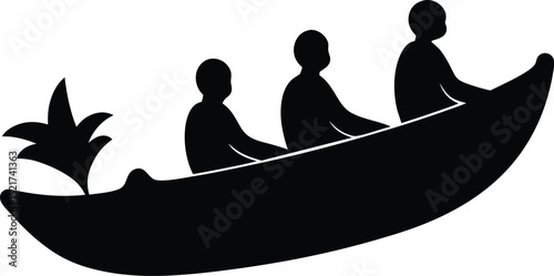 banana boat ride black silhouette on white background