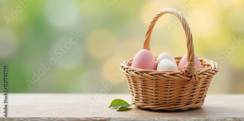 A soft, woven basket sits empty, ready to be filled Its gentle curves and natural texture invite a sense of calm and relaxation Perfect for spring or Easter themes , decoration, easter