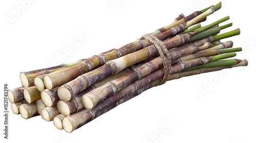 Harvested sugarcane tied bundle for on transparent background
