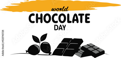 Celebratory world chocolate day illustration featuring chocolate bars and cocoa pods with decorative elements on white background