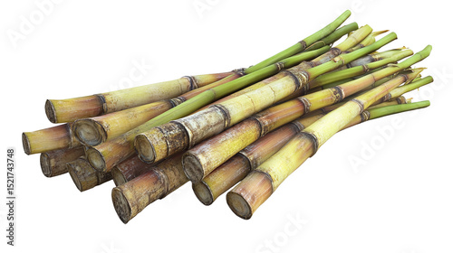Freshly cut sugar cane stalks a harvest of on transparent background