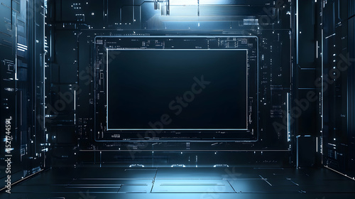 Futuristic digital interface and display screen with circuitry in abstract technology concept