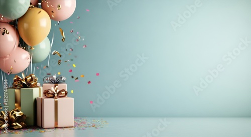 Colorful Balloons and Gift Boxes Create a Festive Atmosphere for a Celebration.