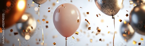 Celebration With Shiny Balloons and Confetti in a Festive Atmosphere During a...