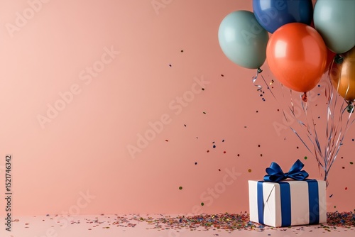 Colorful Balloons and a Gift Box Create a Festive Atmosphere for a Celebration