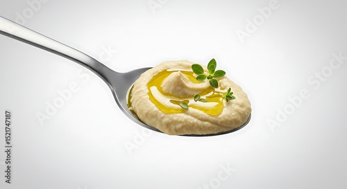 Spoonful of Hummus with Olive Oil Drizzle