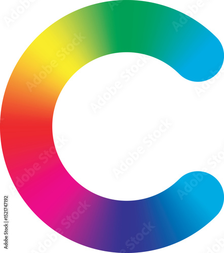 The vibrant letter C showcases a gradient of colors, transitioning smoothly from red to blue. This lively design captures attention and symbolizes creativity and diversity.