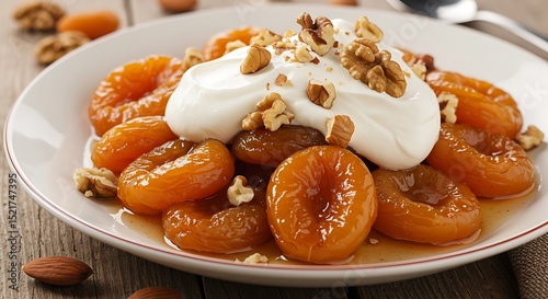 Stewed Dried Apricots with Cream and Nuts