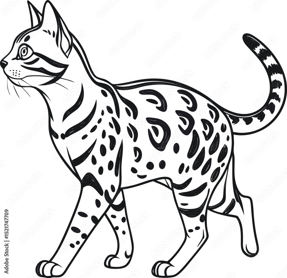 Fototapeta premium Bengal Cat line art vector on white background
