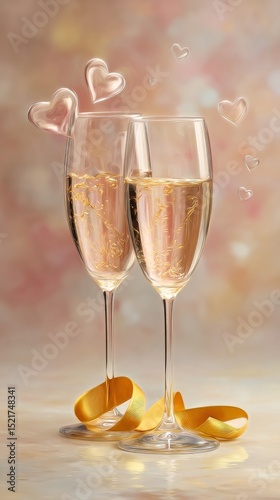 Celebrate Love With Champagne Glasses and Decorative Ribbon for a Romantic Oc...