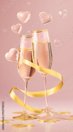 Celebrate Love With Champagne Glasses and Decorative Ribbon for a Romantic Oc...