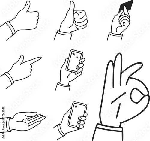 Hand gesture line art illustrations a diverse set