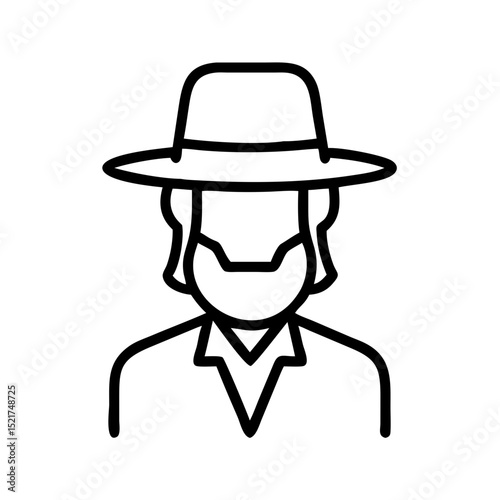 Jewish man wearing a traditional hat with a beard in outline style, icon, vector   