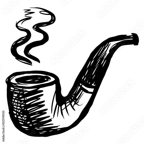 Hand-drawn smoking pipe with smoke curling above it  